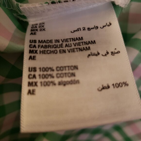 On 34th Gingham Green & Pink 100% Cotton Long Sleeve Button Up Size 2X NWT - Picture 8 of 9